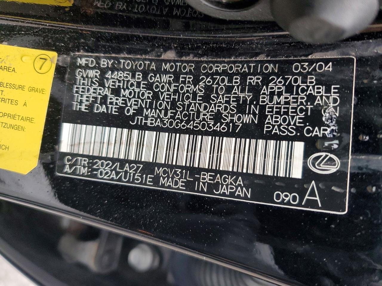 2004 LEXUS ES 330