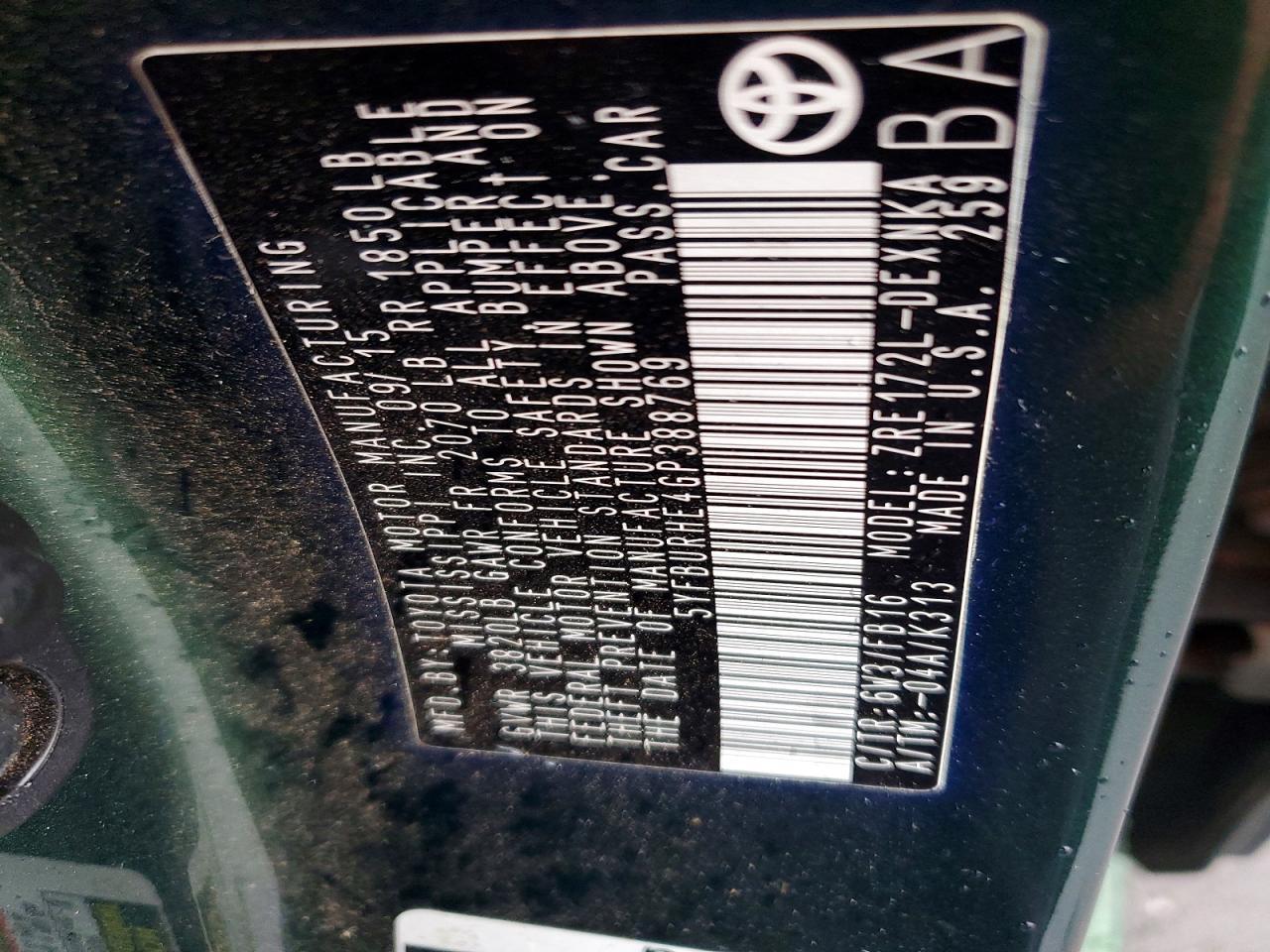 2016 TOYOTA COROLLA