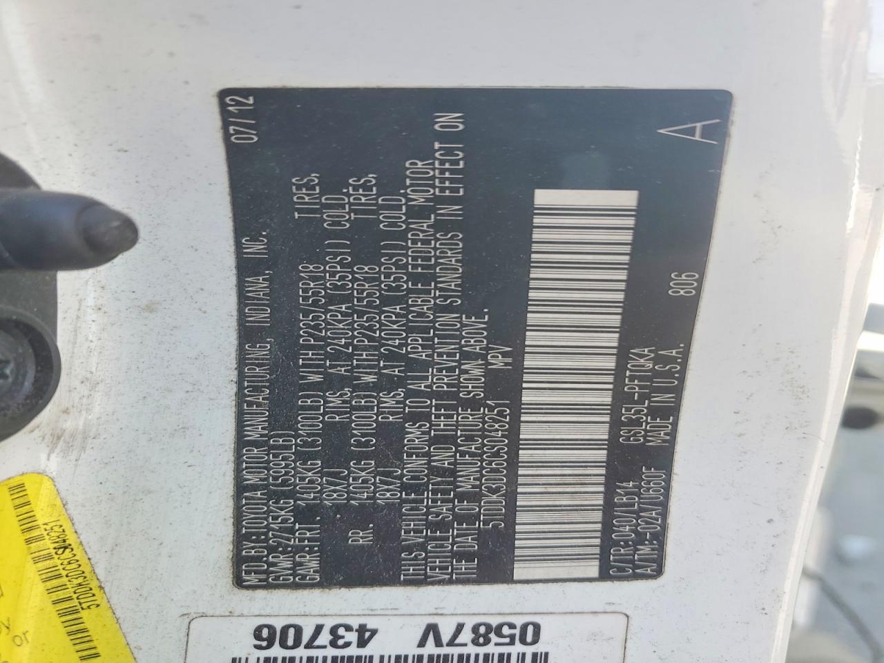 2012 TOYOTA SIENNA