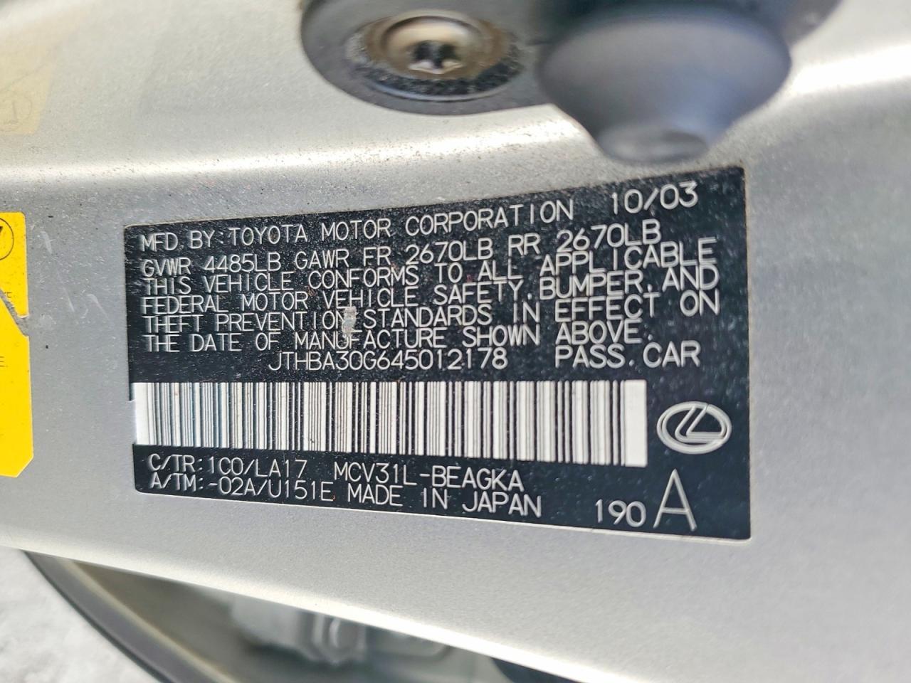 2004 LEXUS ES 330