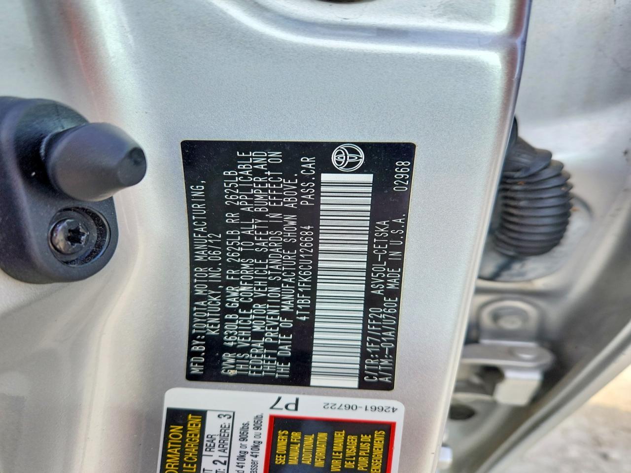 2012 TOYOTA CAMRY