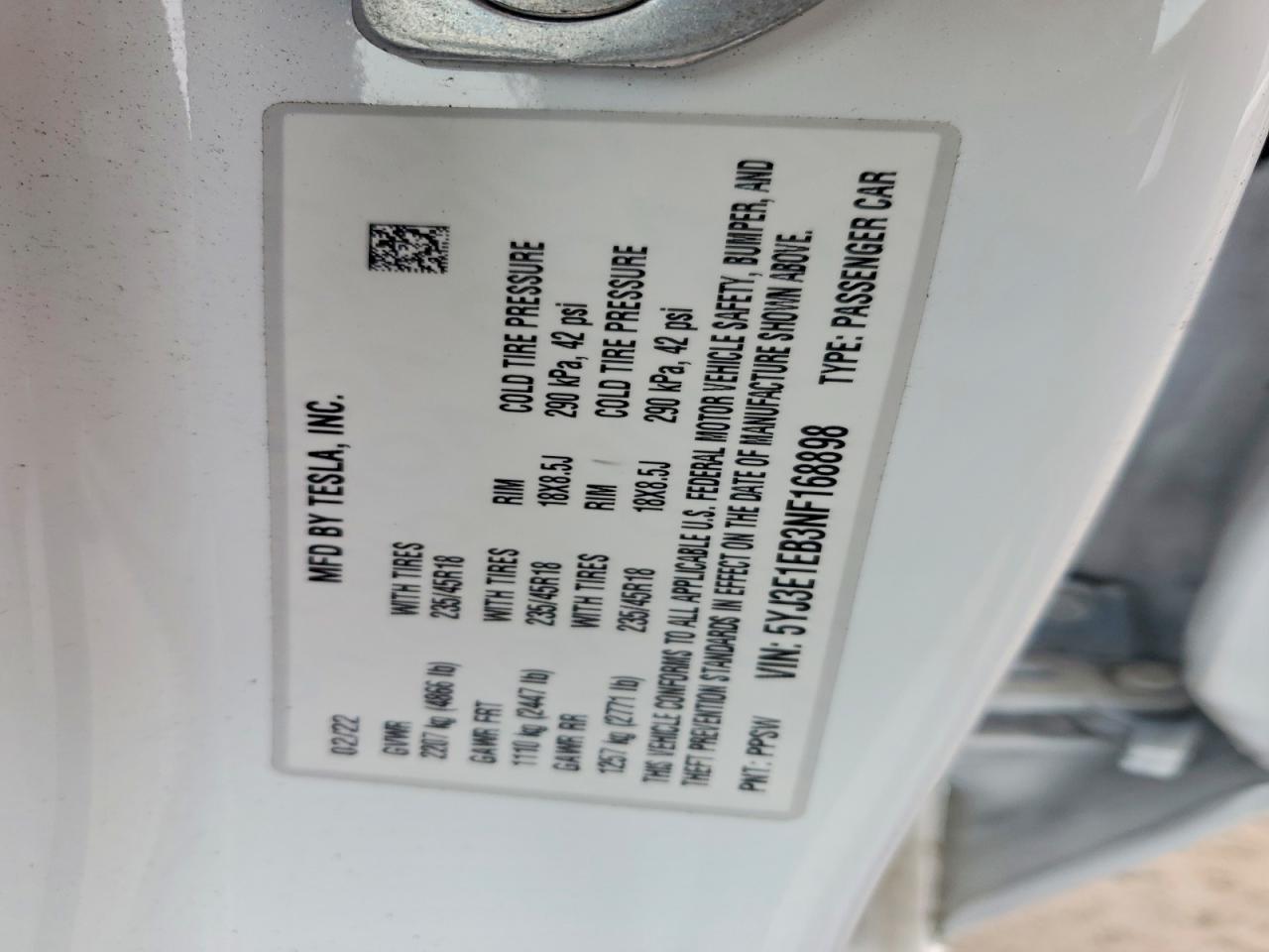 2022 TESLA MODEL 3