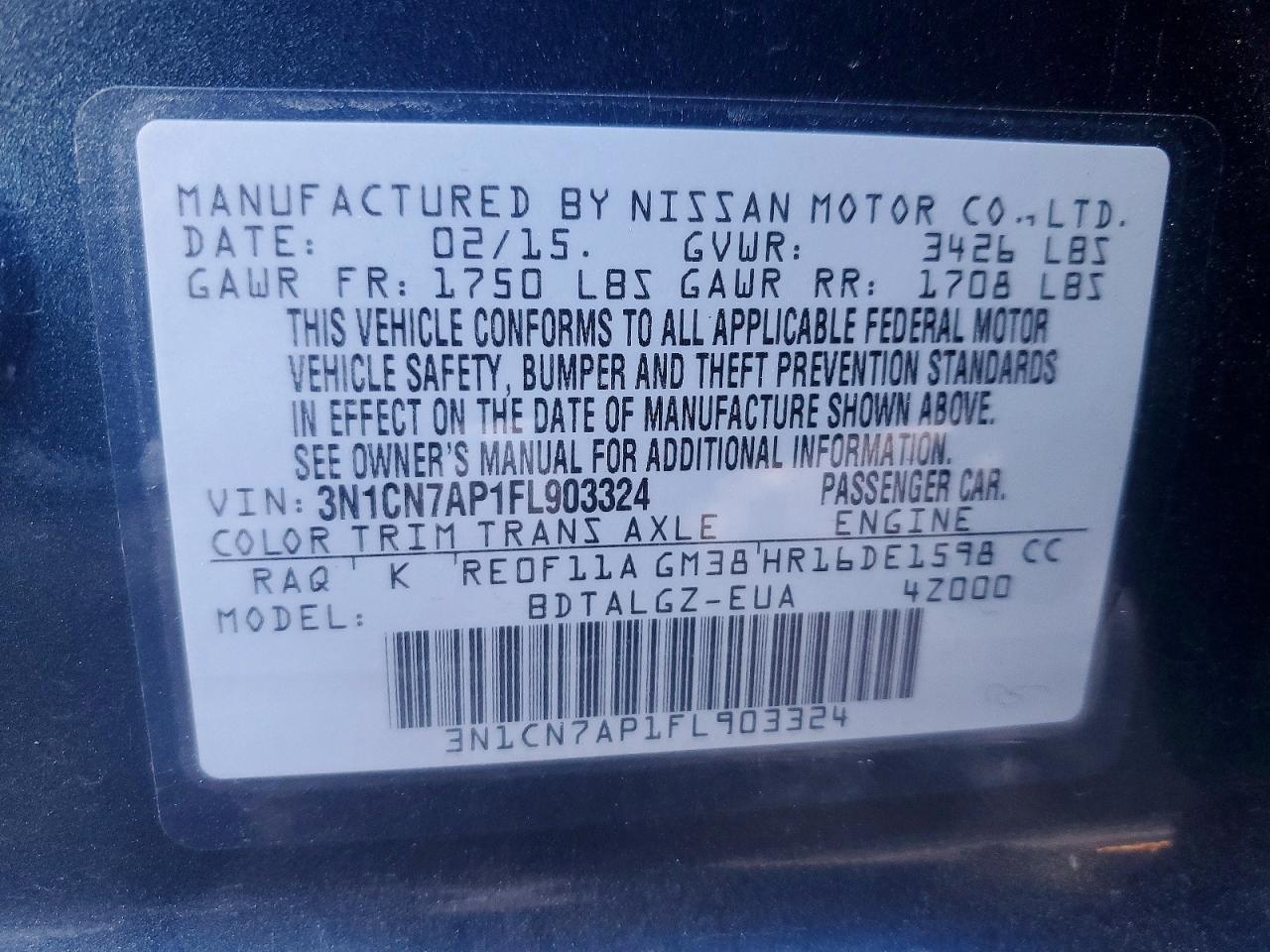 2015 NISSAN VERSA