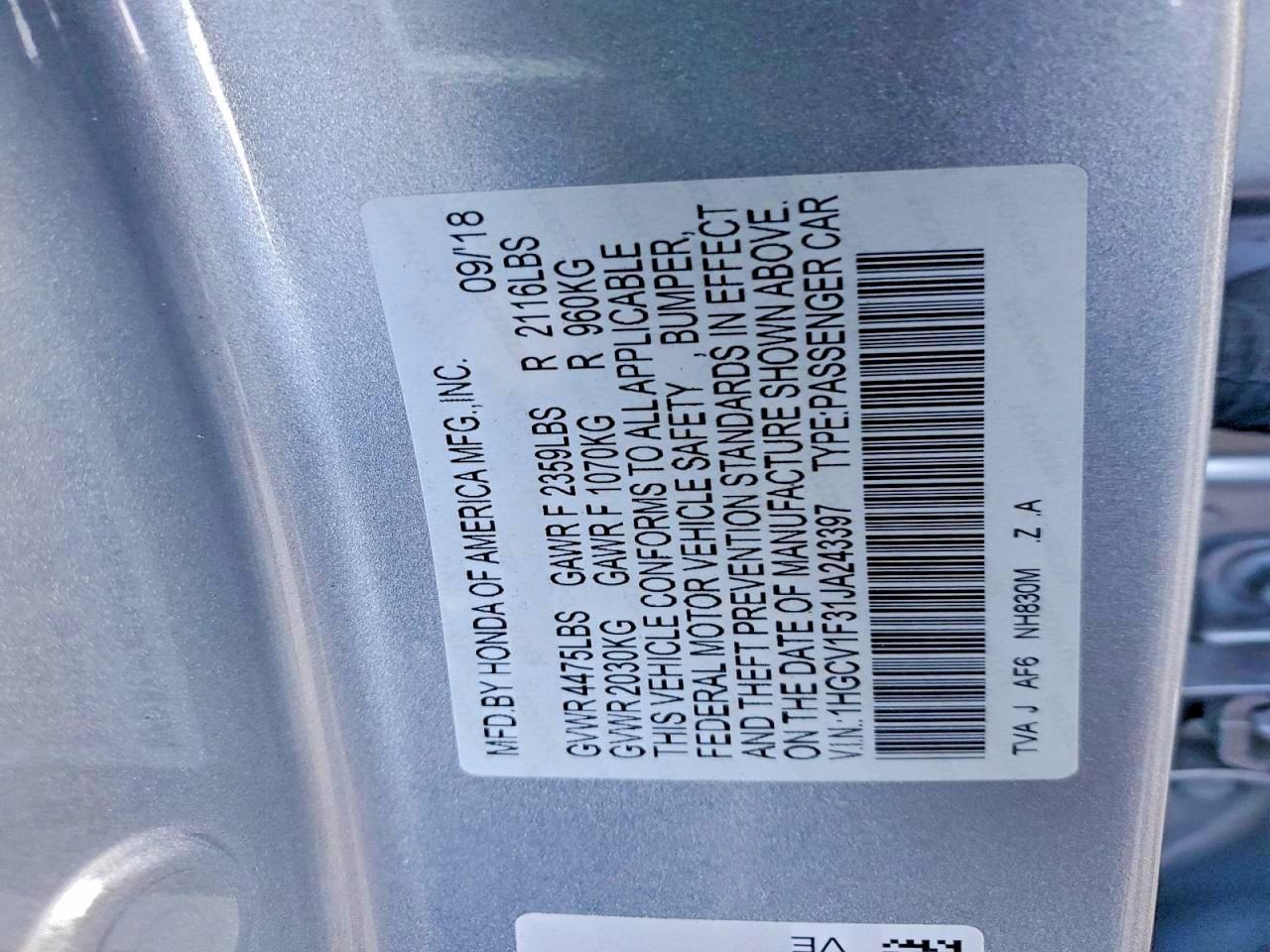 2018 HONDA ACCORD