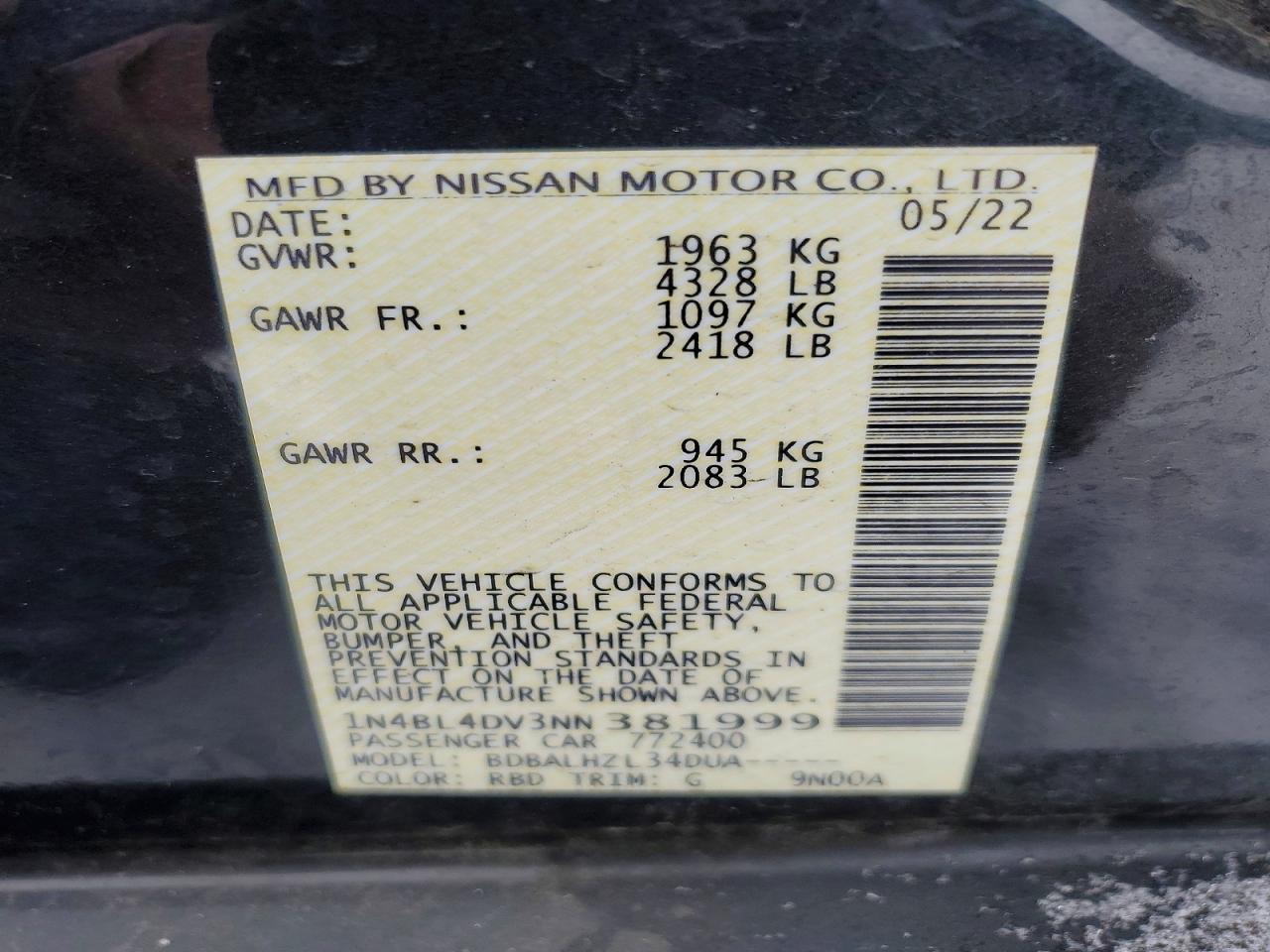 2022 NISSAN ALTIMA