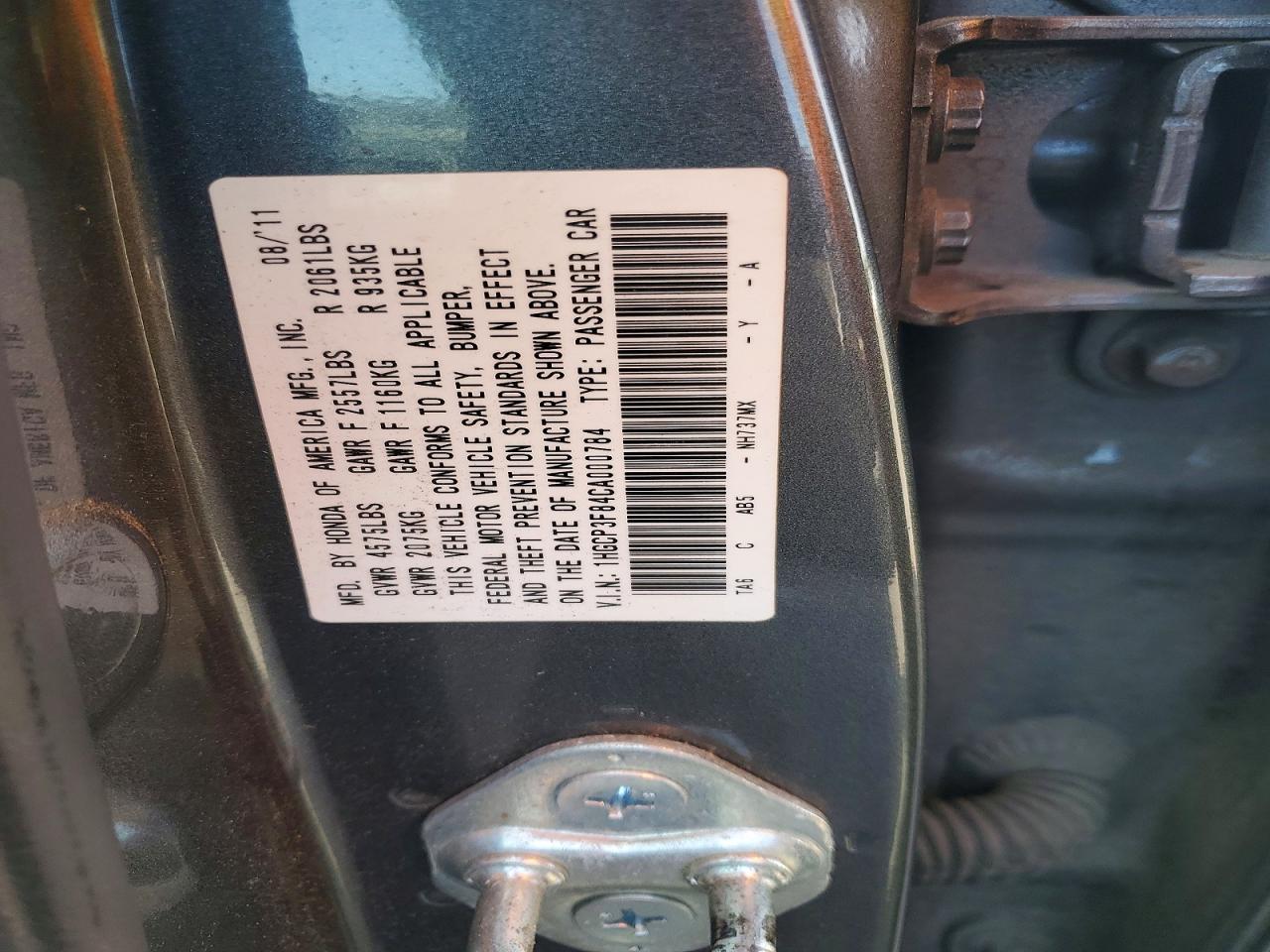 2012 HONDA ACCORD