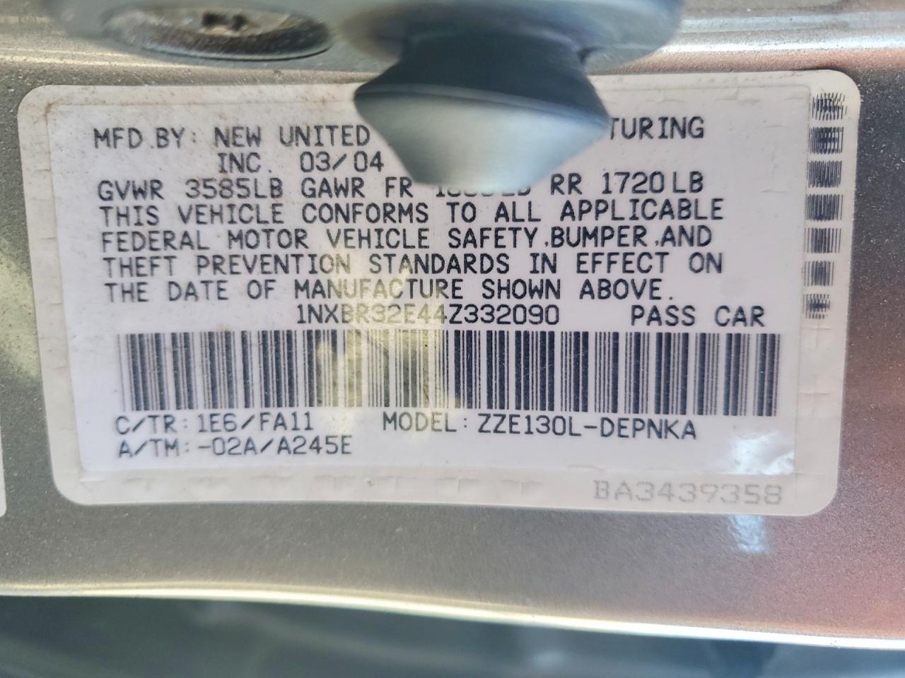 2004 TOYOTA COROLLA