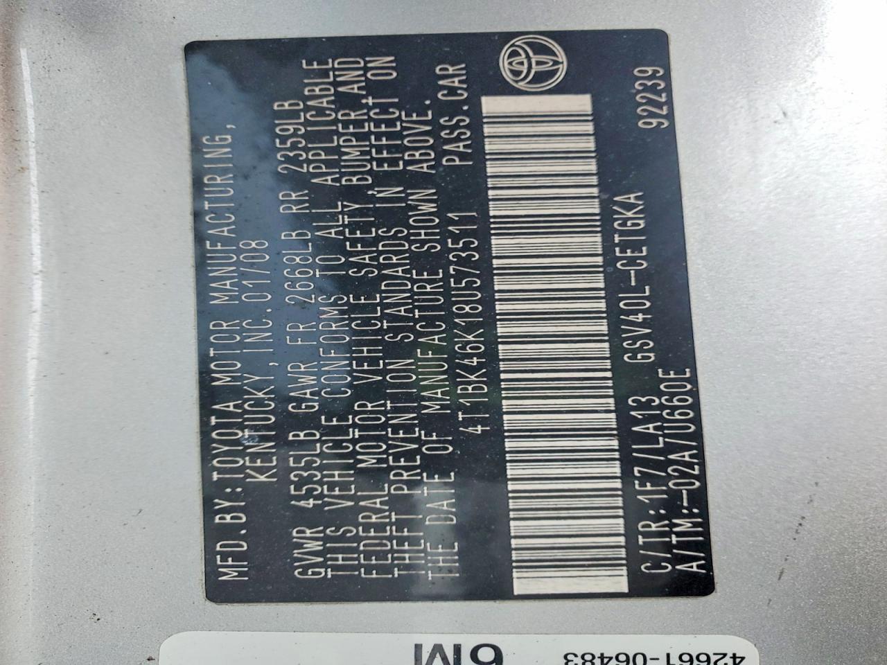 2008 TOYOTA CAMRY