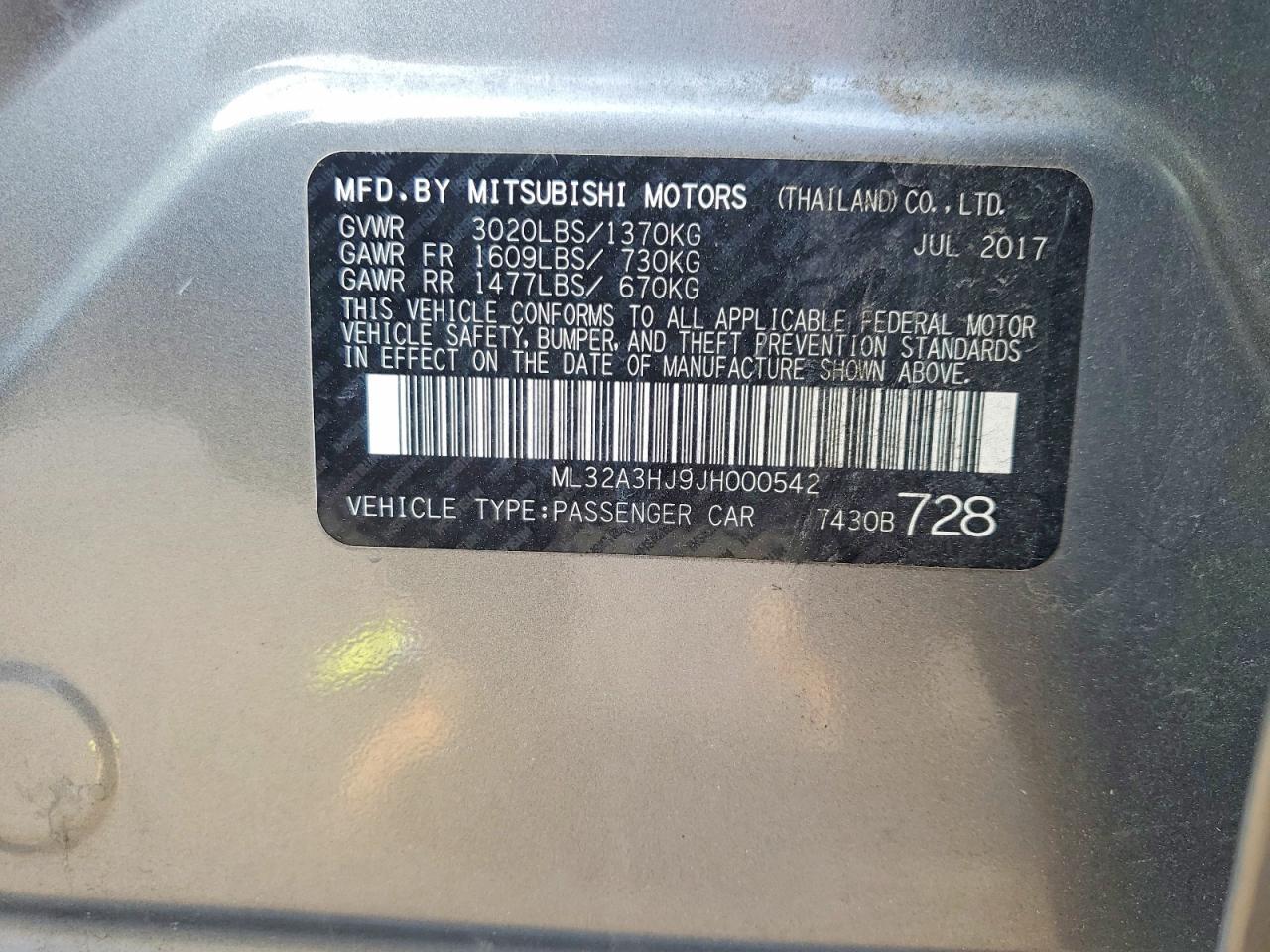 2018 MITSUBISHI MIRAGE