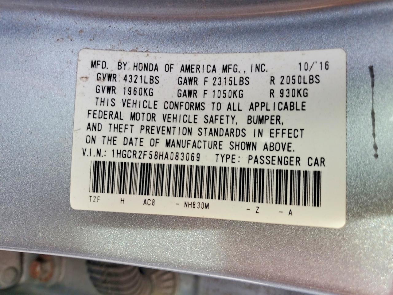 2017 HONDA ACCORD
