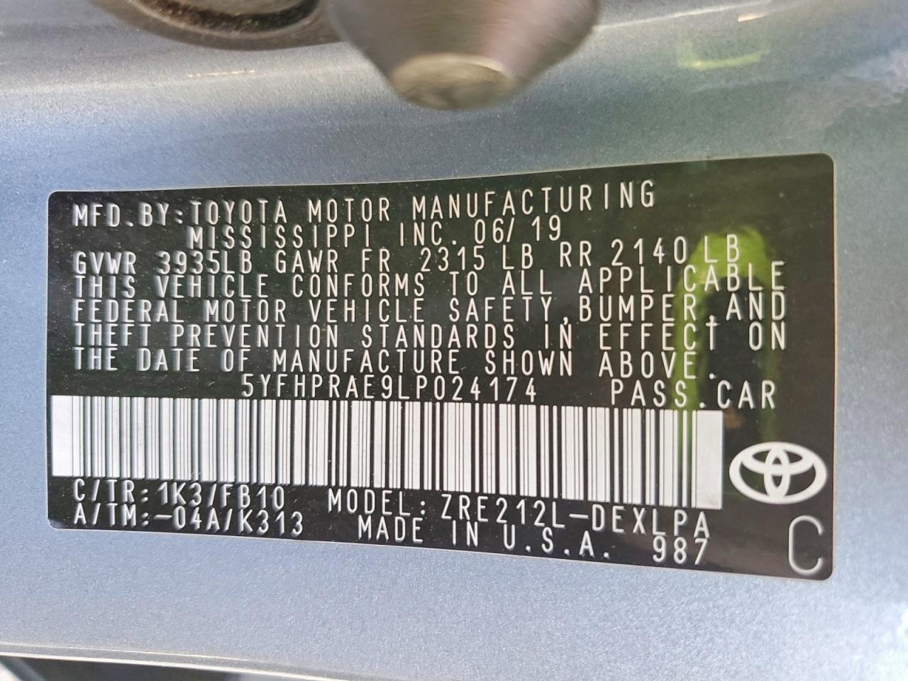 2020 TOYOTA COROLLA