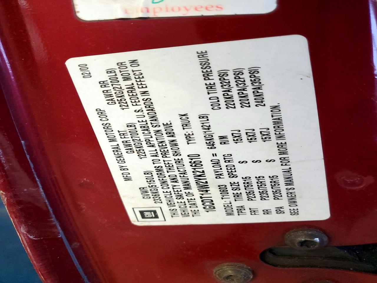 2000 CHEVROLET S10