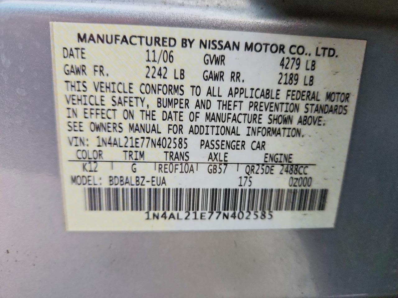 2007 NISSAN ALTIMA