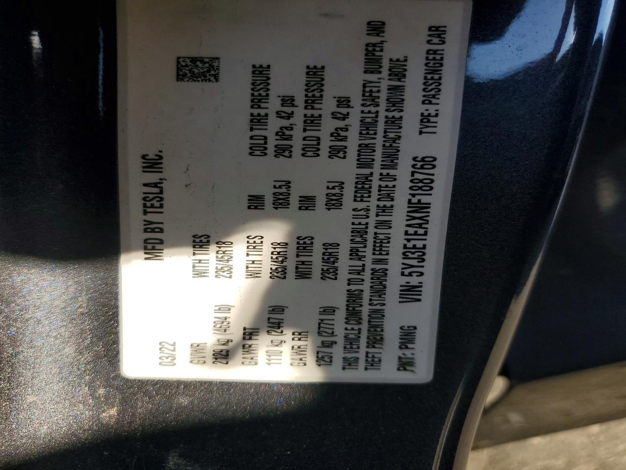 2022 TESLA MODEL 3