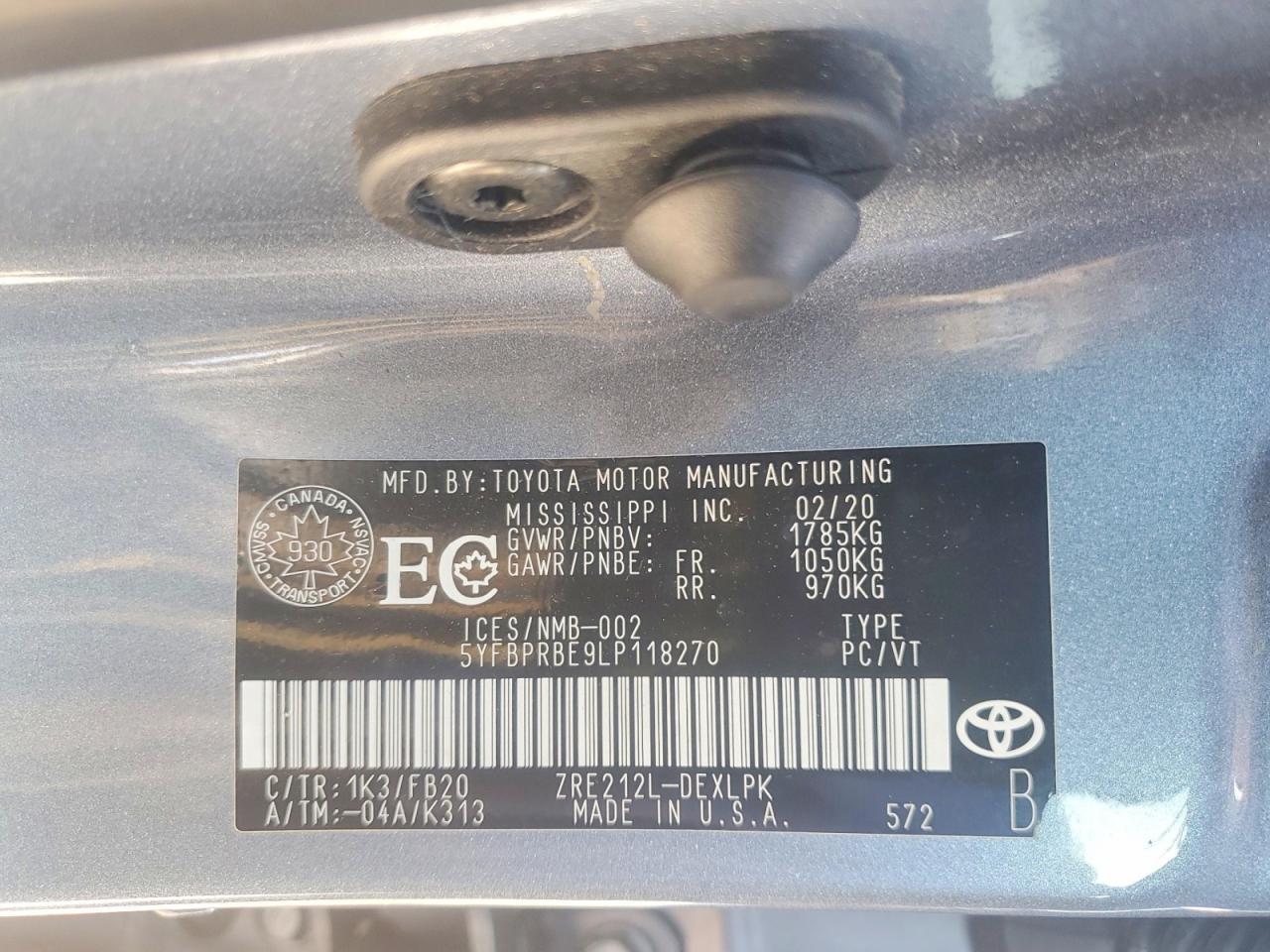 2020 TOYOTA COROLLA