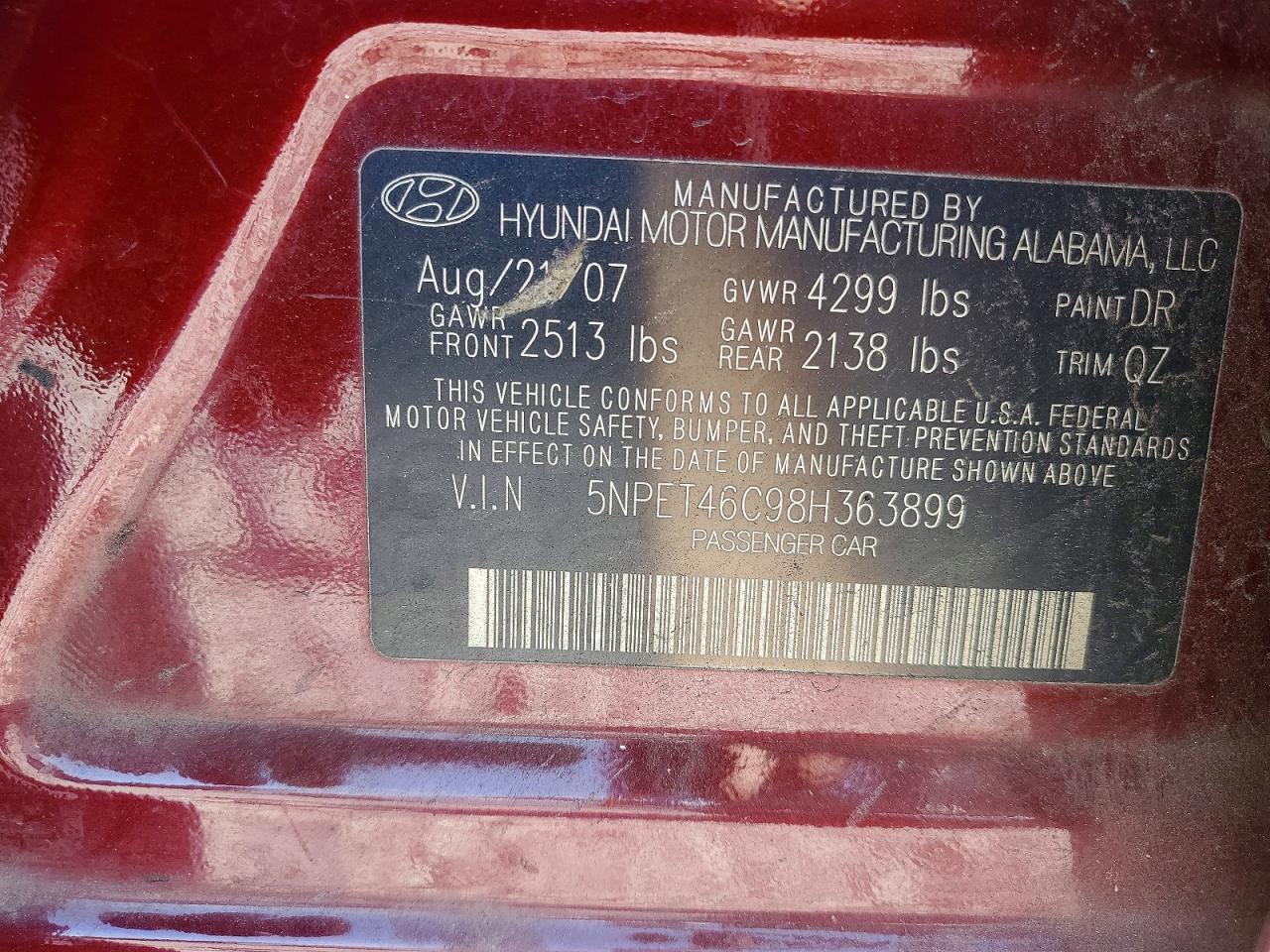 2008 HYUNDAI SONATA