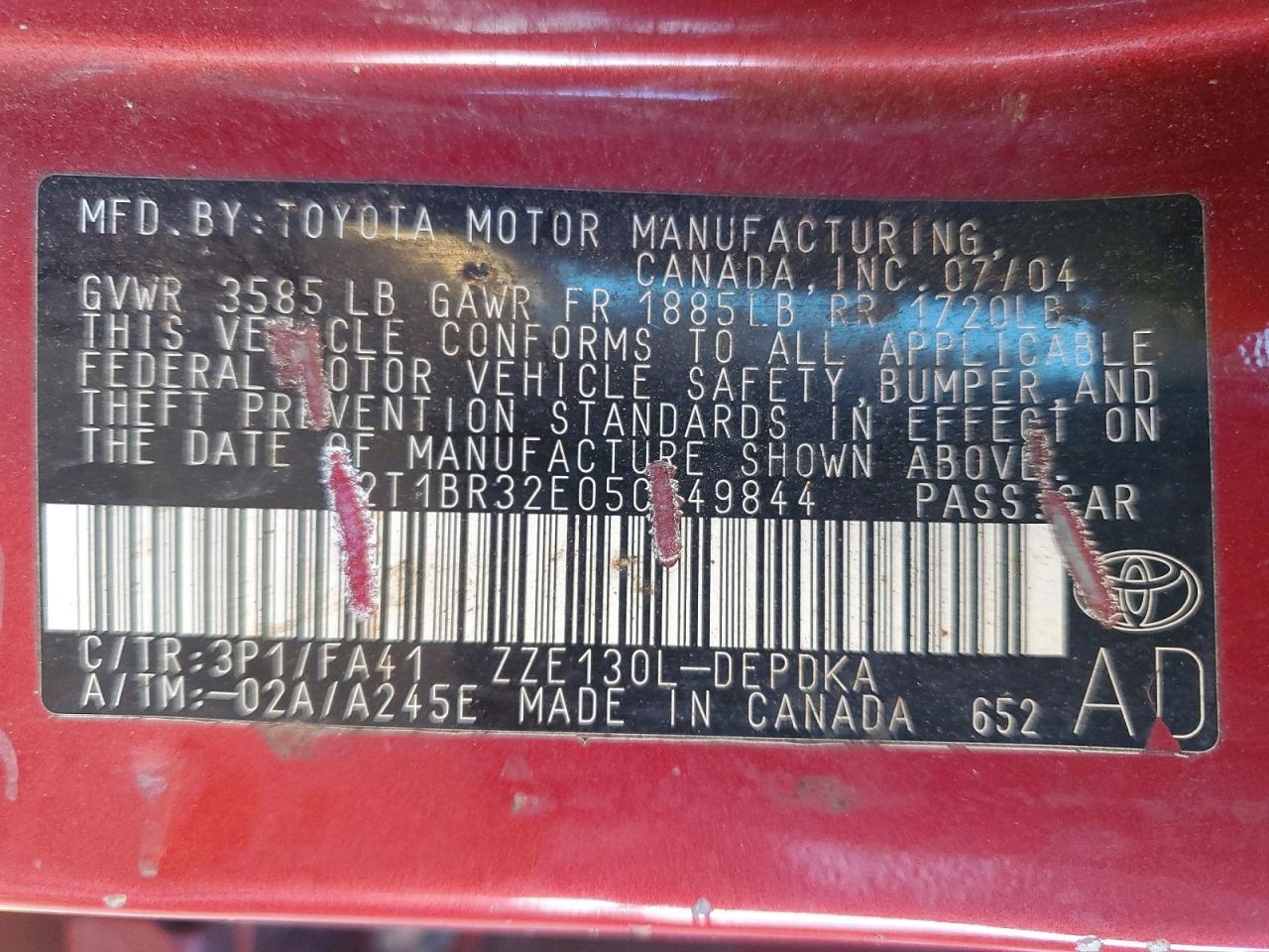 2005 TOYOTA COROLLA
