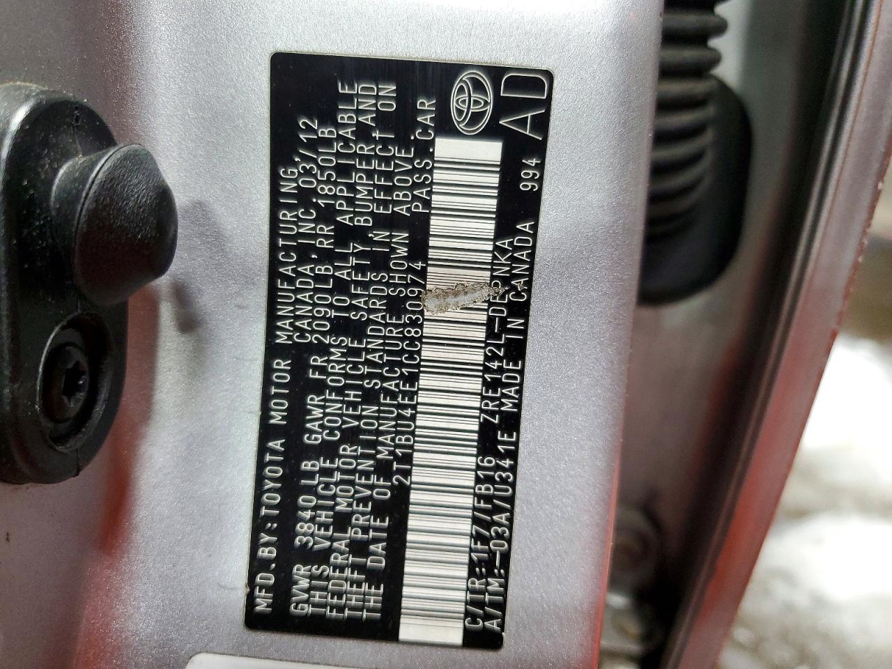 2012 TOYOTA COROLLA