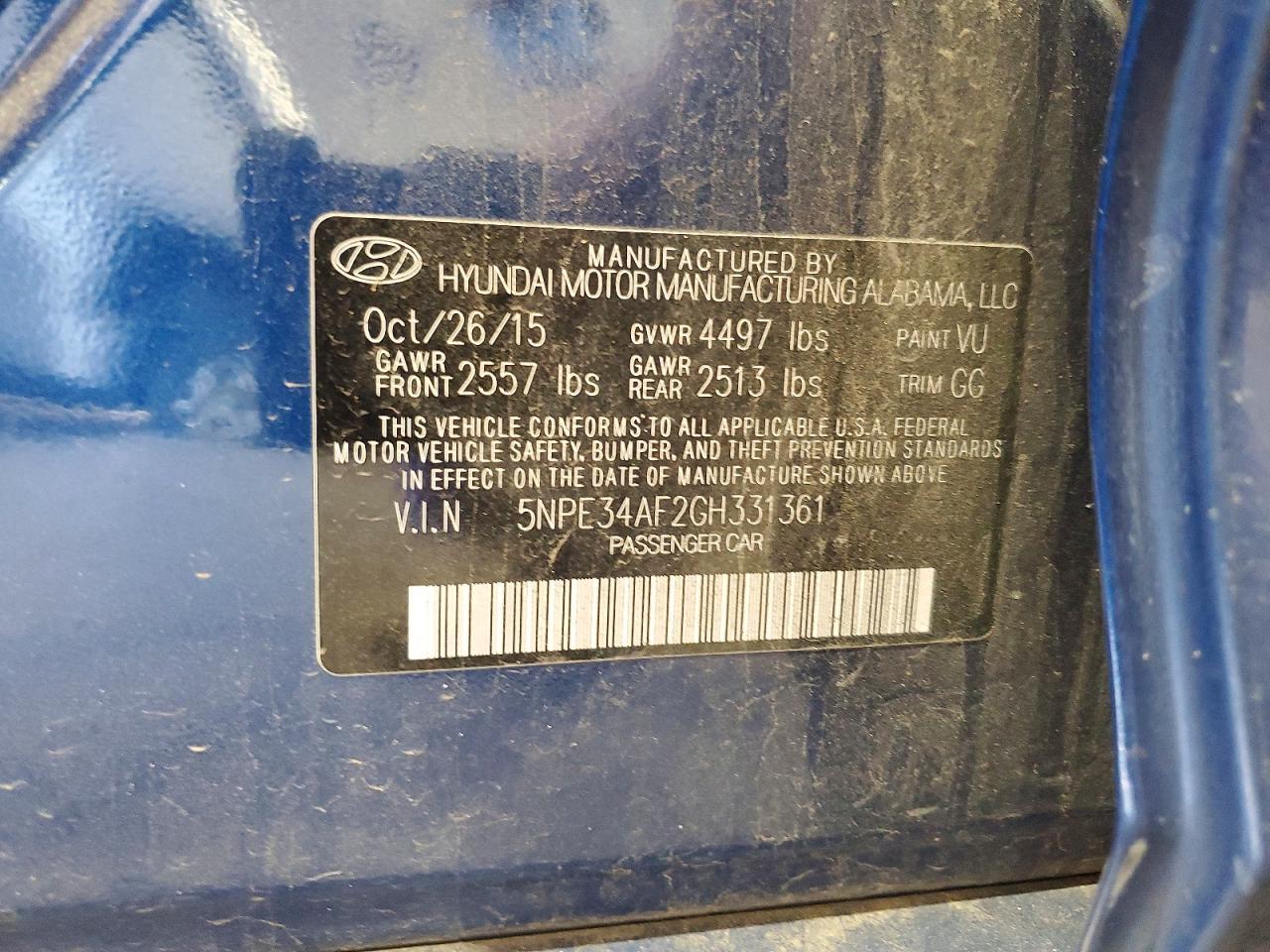 2016 HYUNDAI SONATA