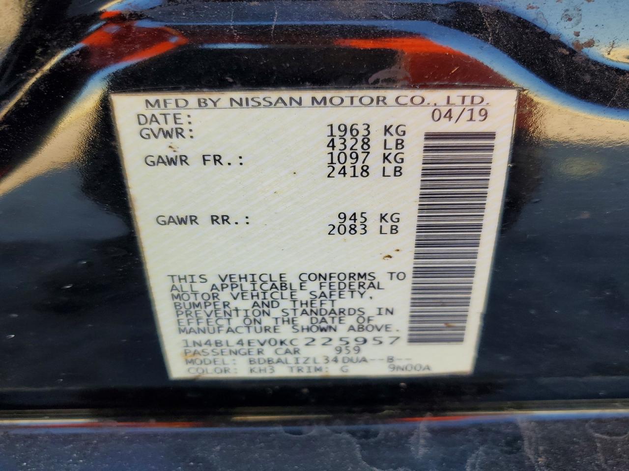 2019 NISSAN ALTIMA