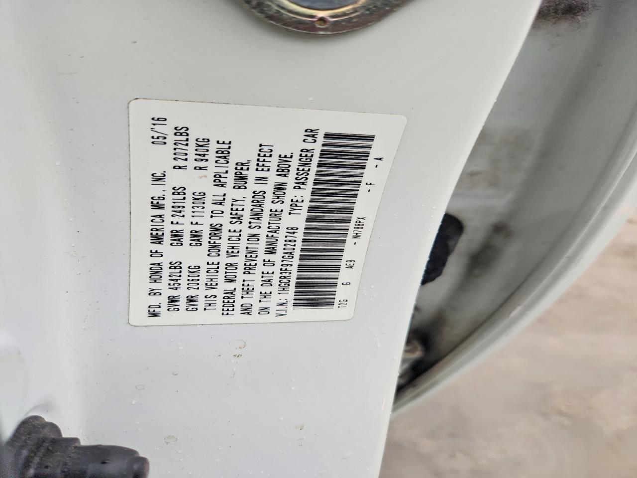 2016 HONDA ACCORD