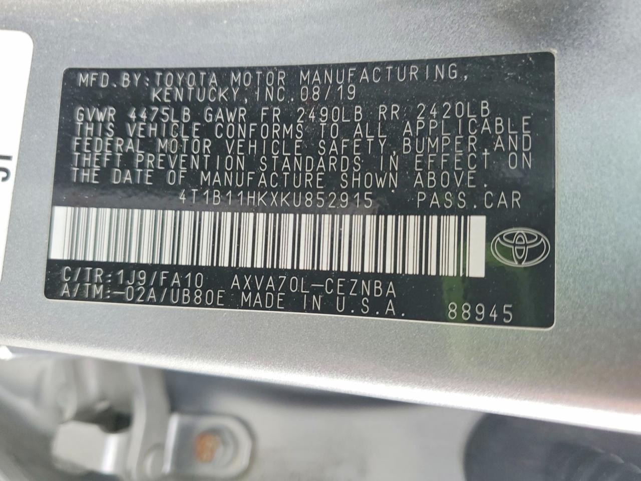 2019 TOYOTA CAMRY
