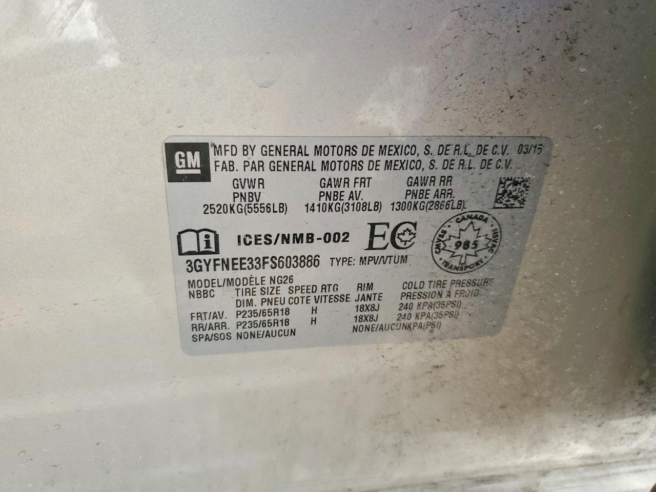 2015 CADILLAC SRX