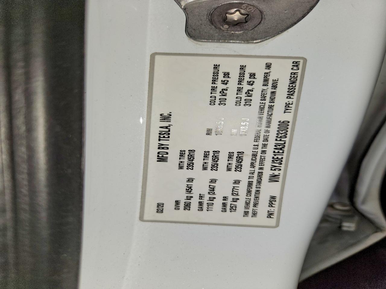 2020 TESLA MODEL 3