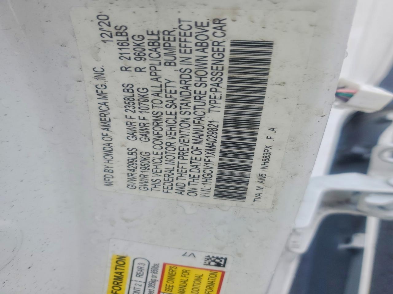 2021 HONDA ACCORD
