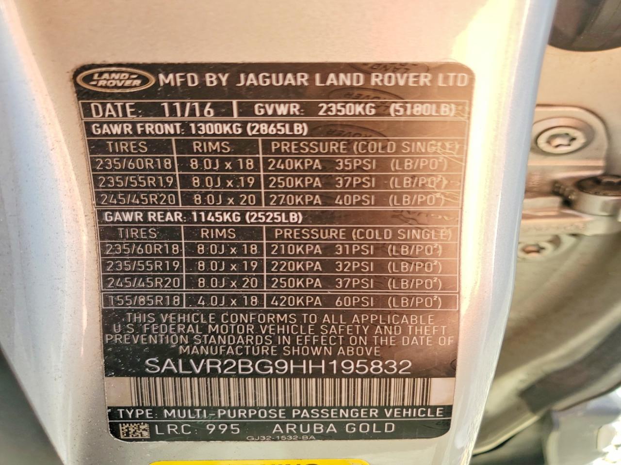 2017 LAND ROVER RANGE ROVER EVOQUE