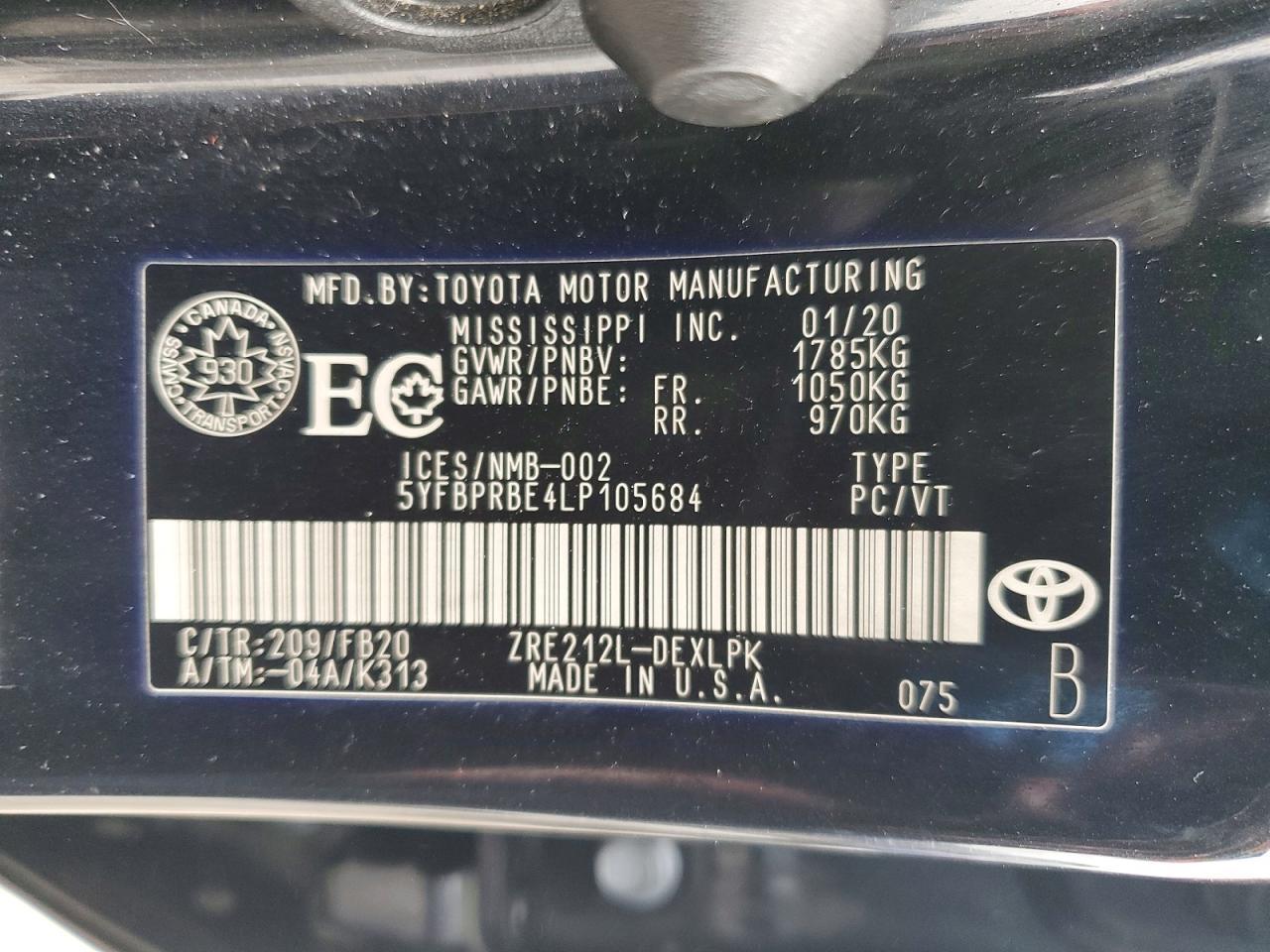 2020 TOYOTA COROLLA