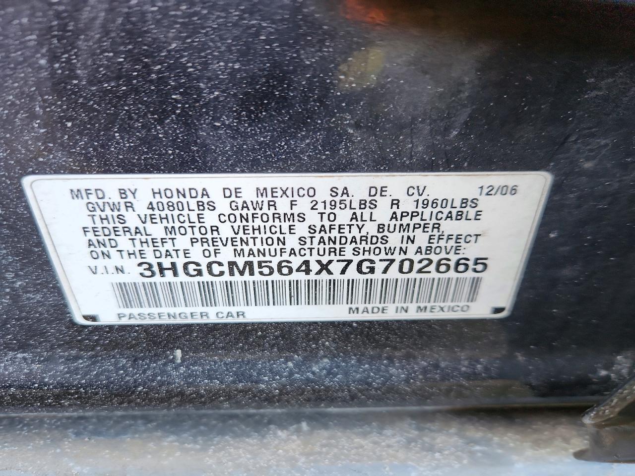 2007 HONDA ACCORD