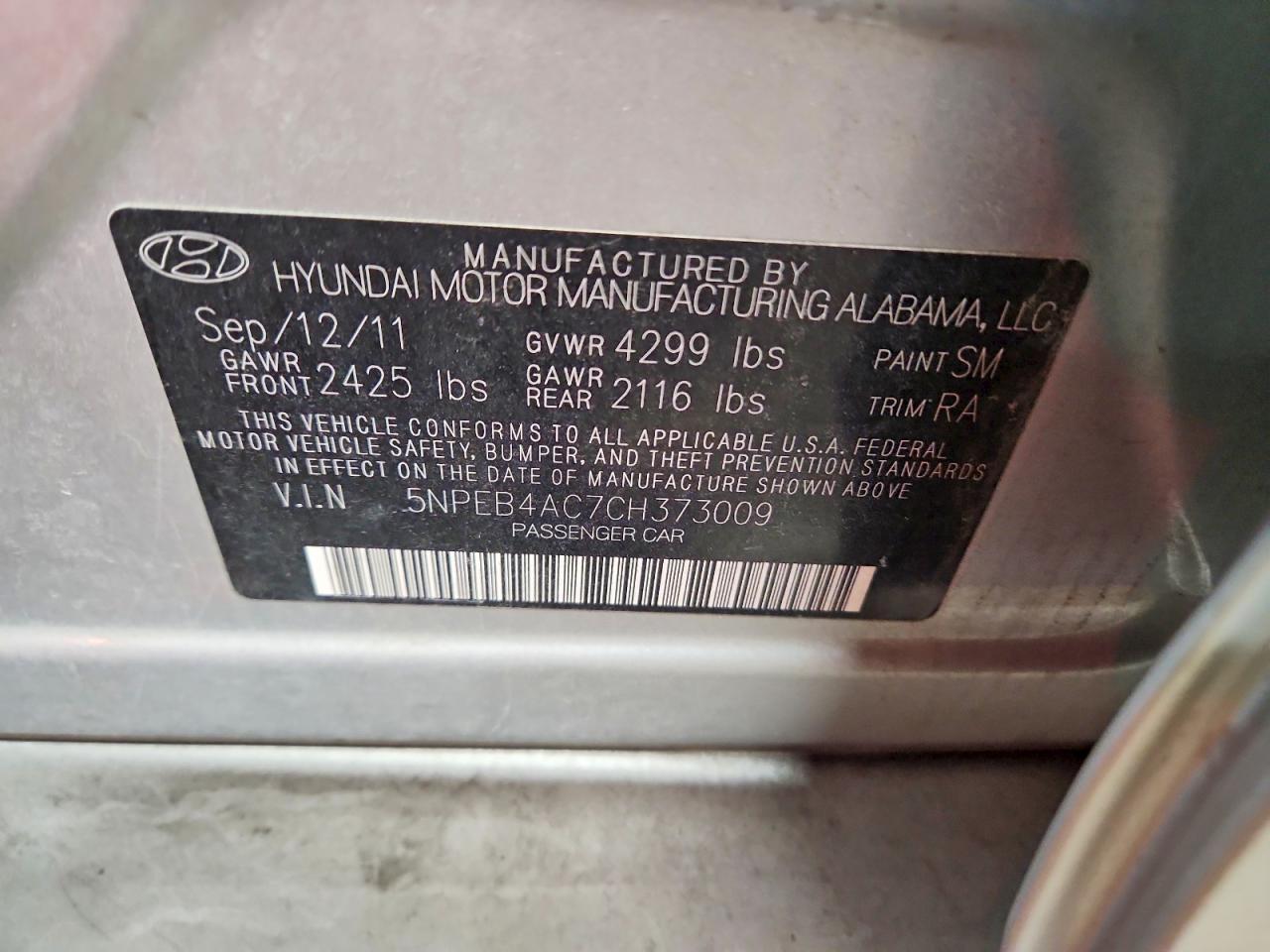 2012 HYUNDAI SONATA