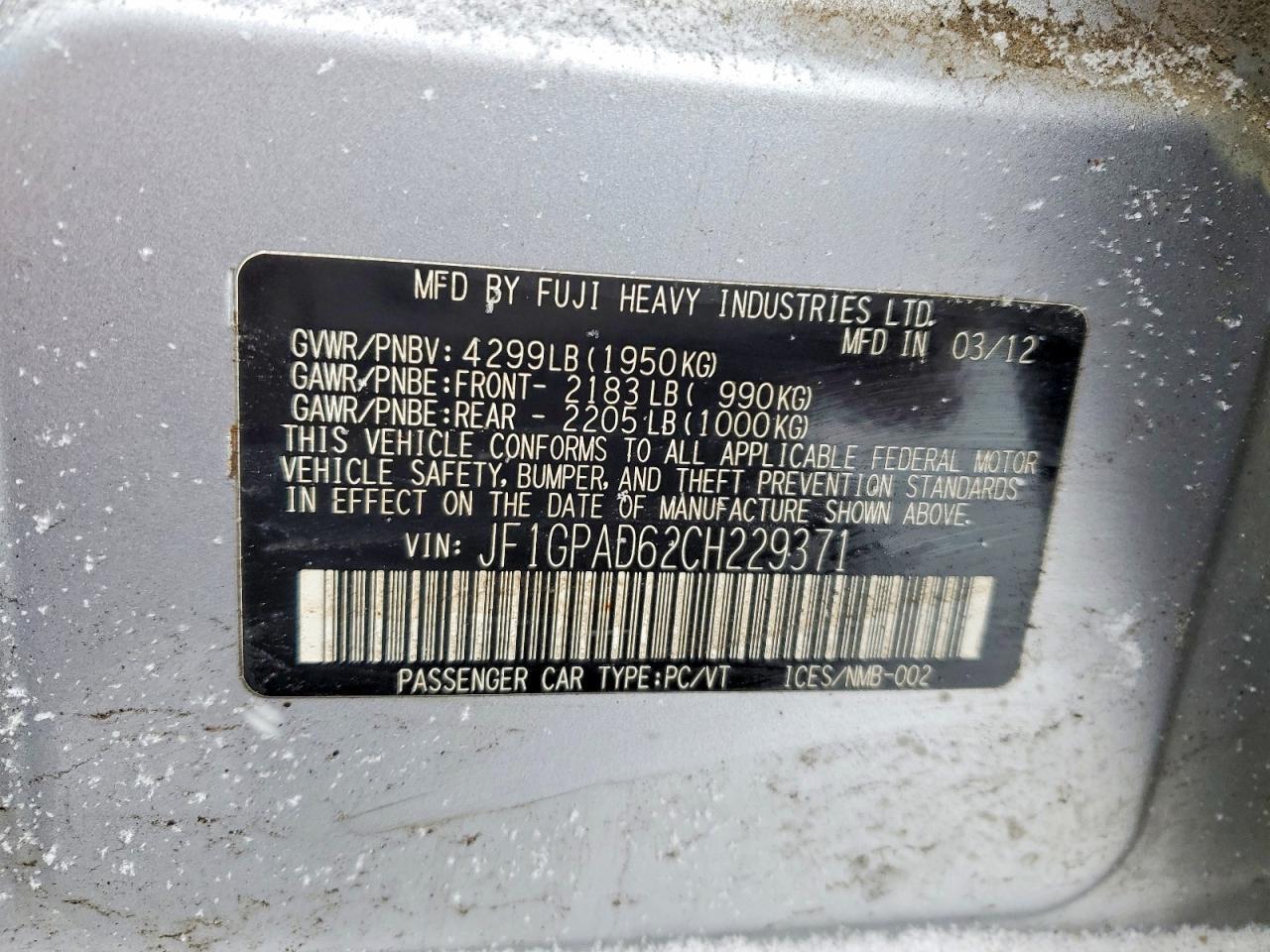 2012 SUBARU IMPREZA