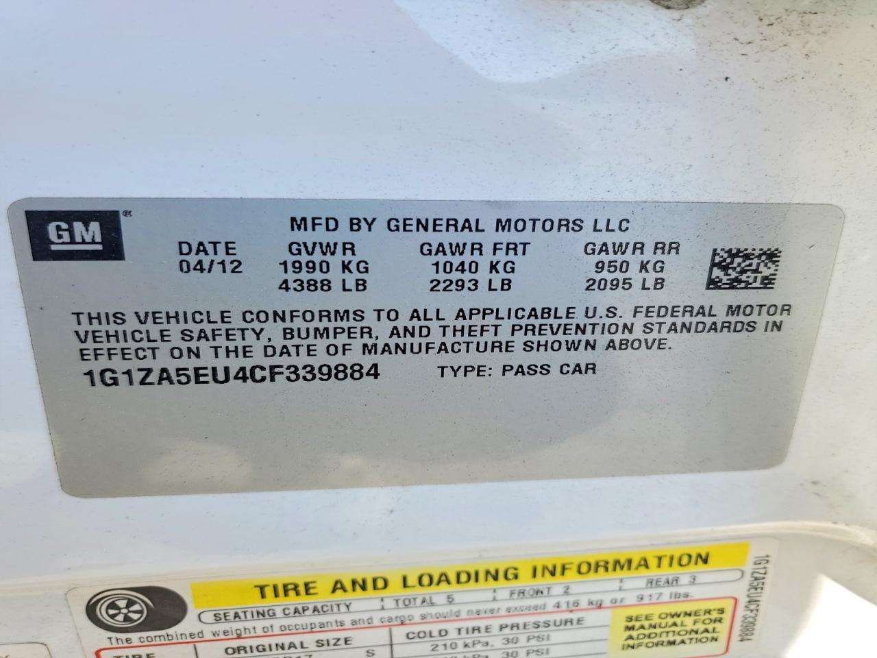2012 CHEVROLET MALIBU