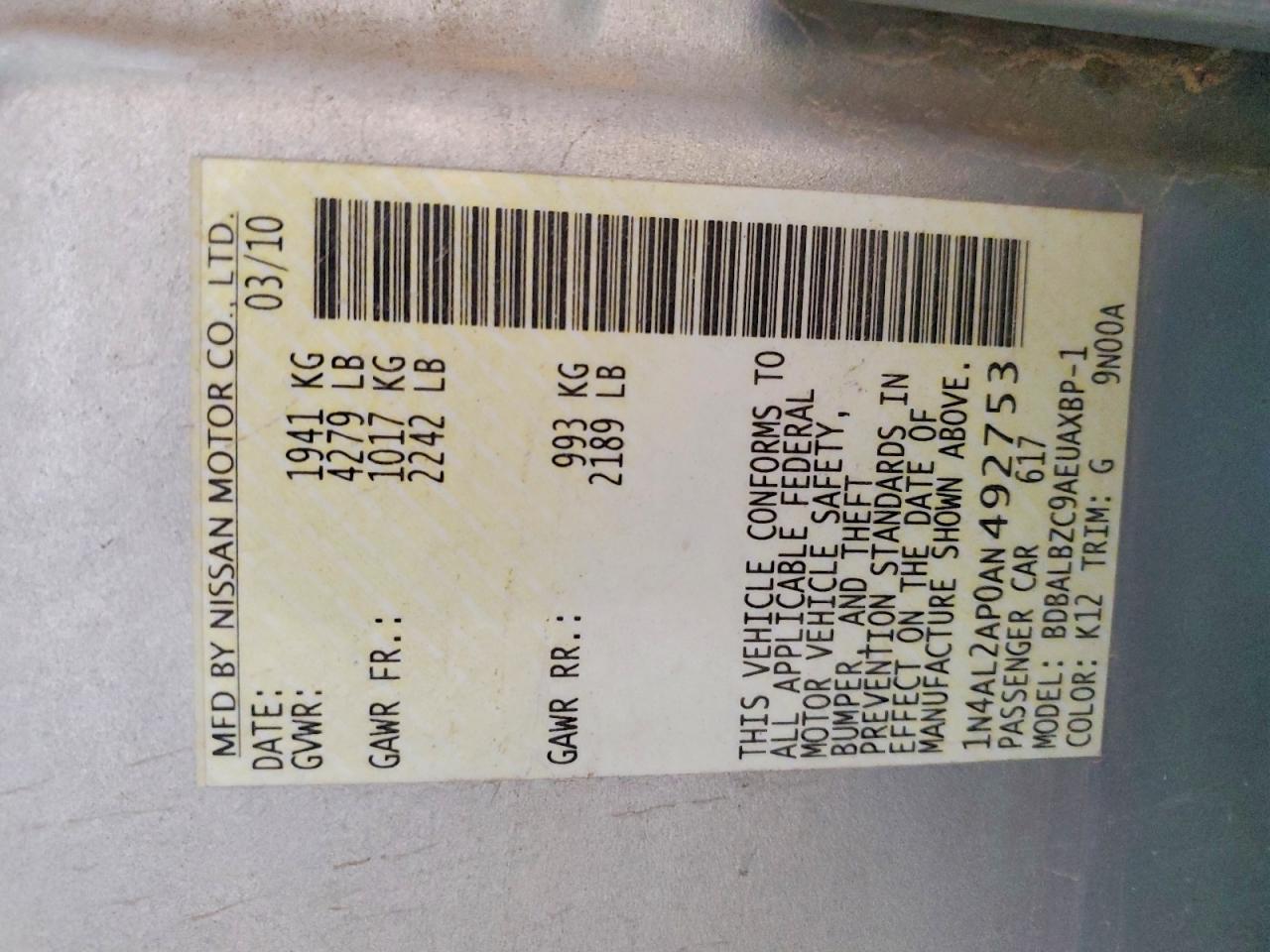 2010 NISSAN ALTIMA