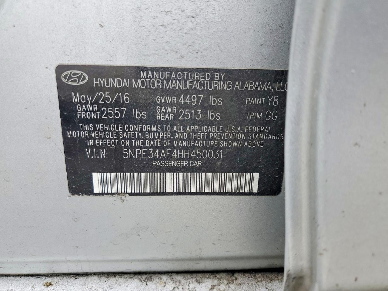 2017 HYUNDAI SONATA