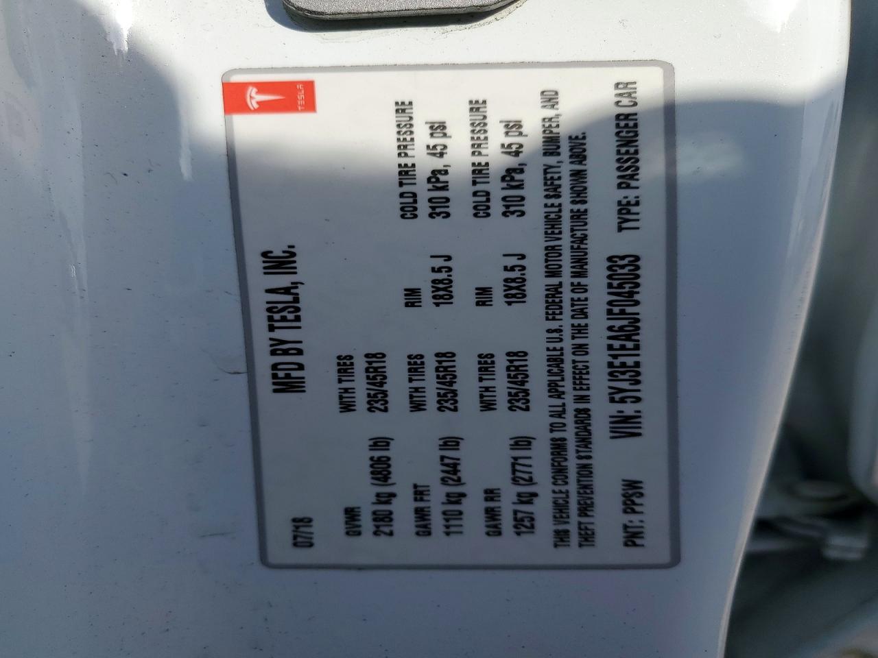 2018 TESLA MODEL 3