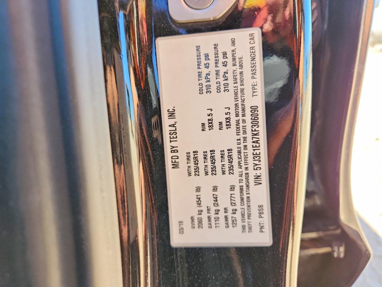 2019 TESLA MODEL 3