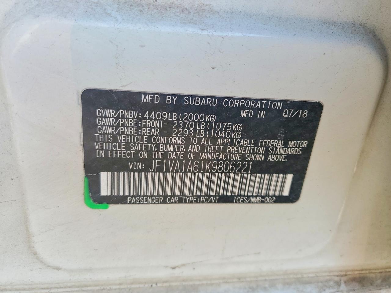 2019 SUBARU WRX