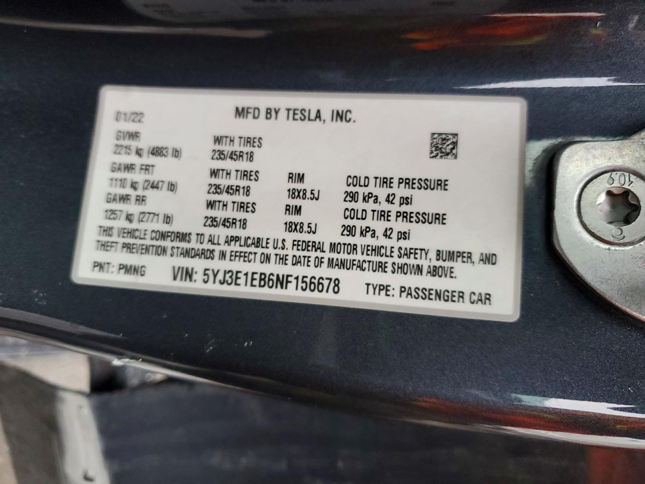 2022 TESLA MODEL 3