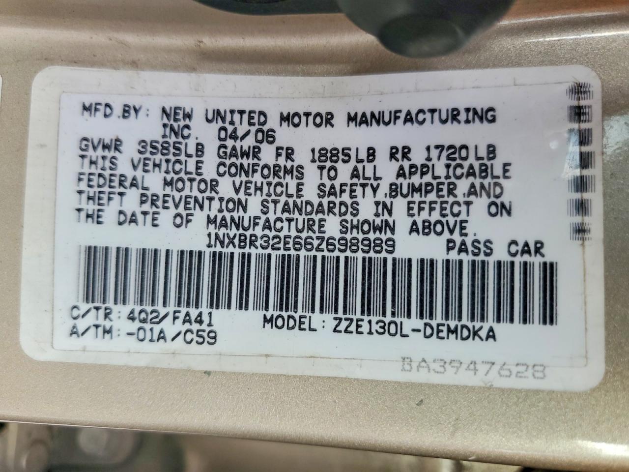 2006 TOYOTA COROLLA