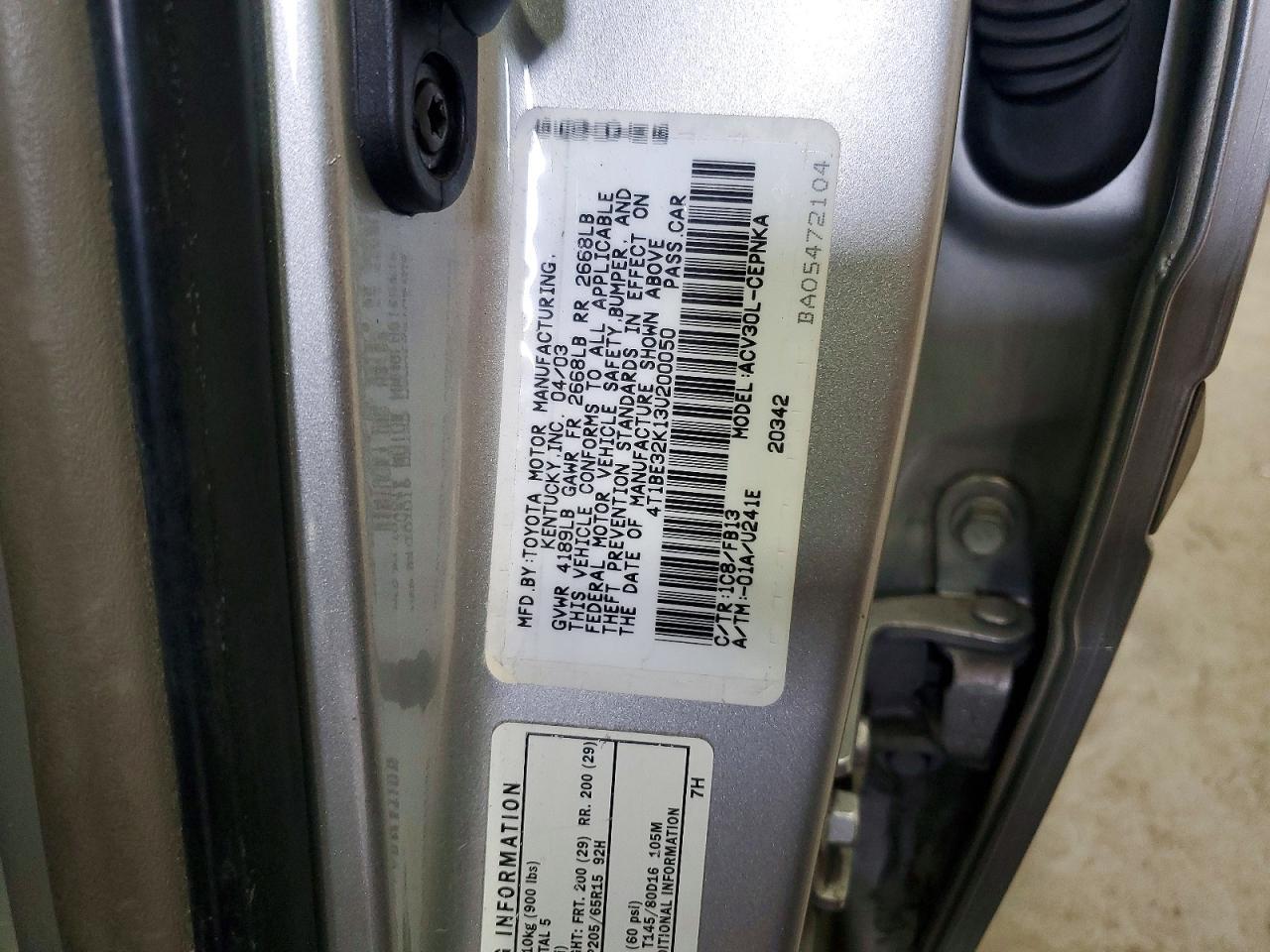 2003 TOYOTA CAMRY