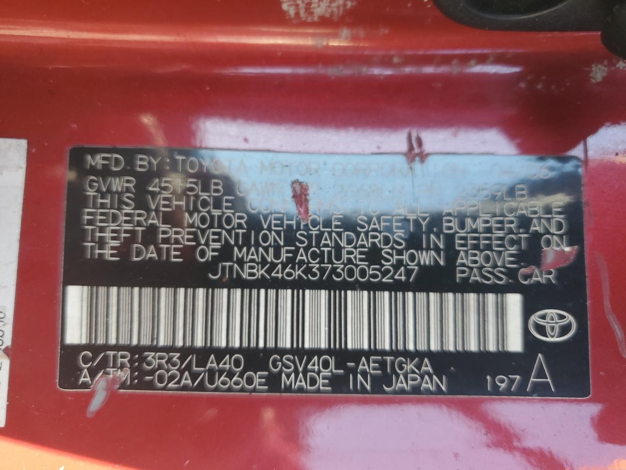 2007 TOYOTA CAMRY