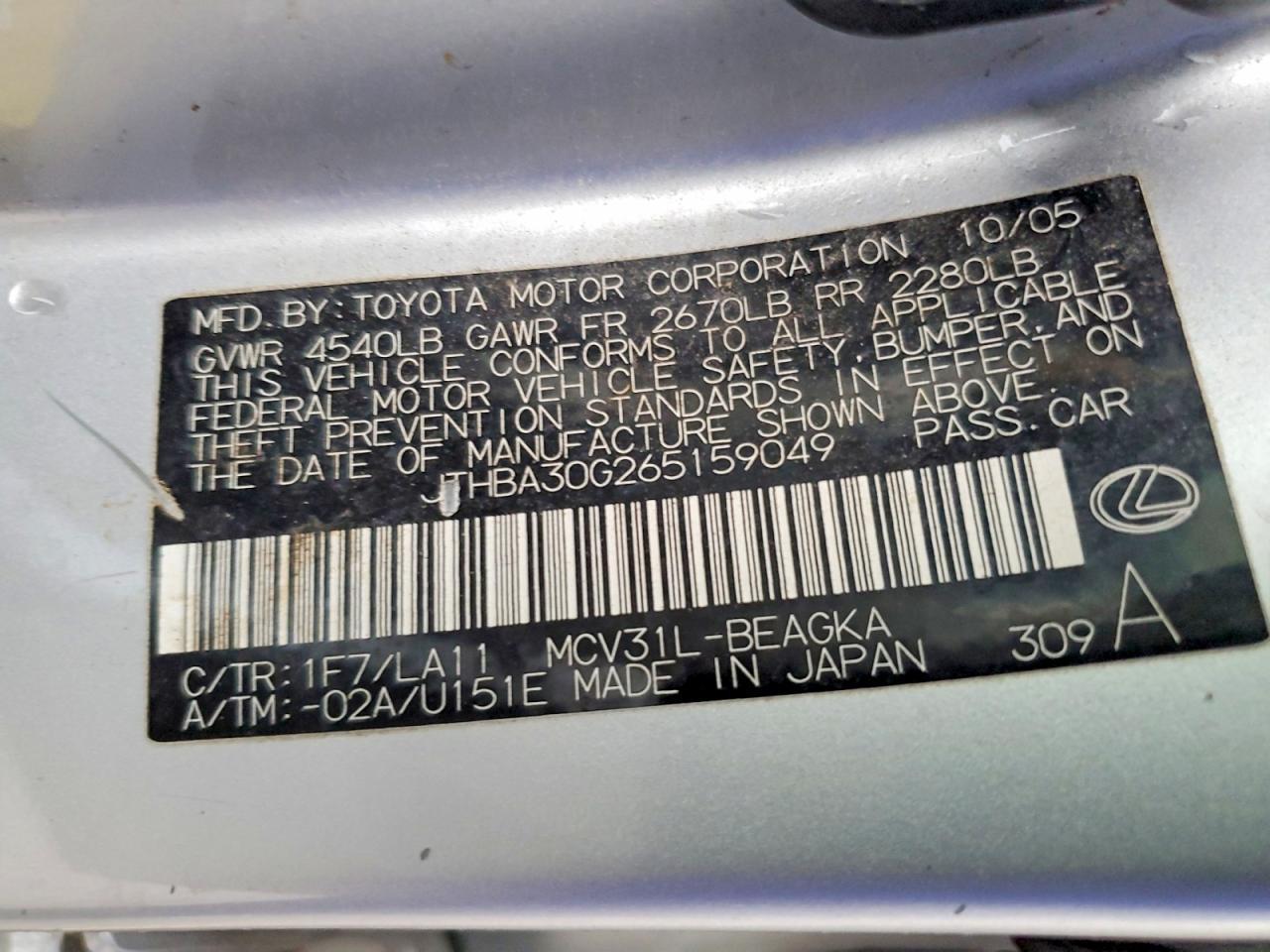 2006 LEXUS ES 330