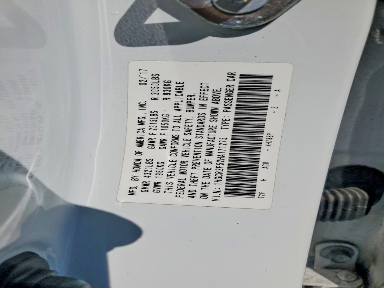 2017 HONDA ACCORD