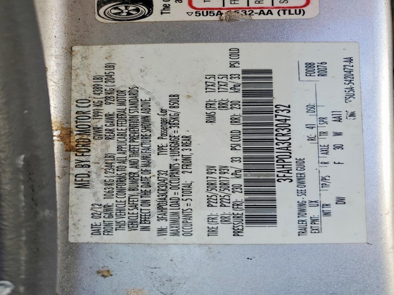 2012 FORD FUSION