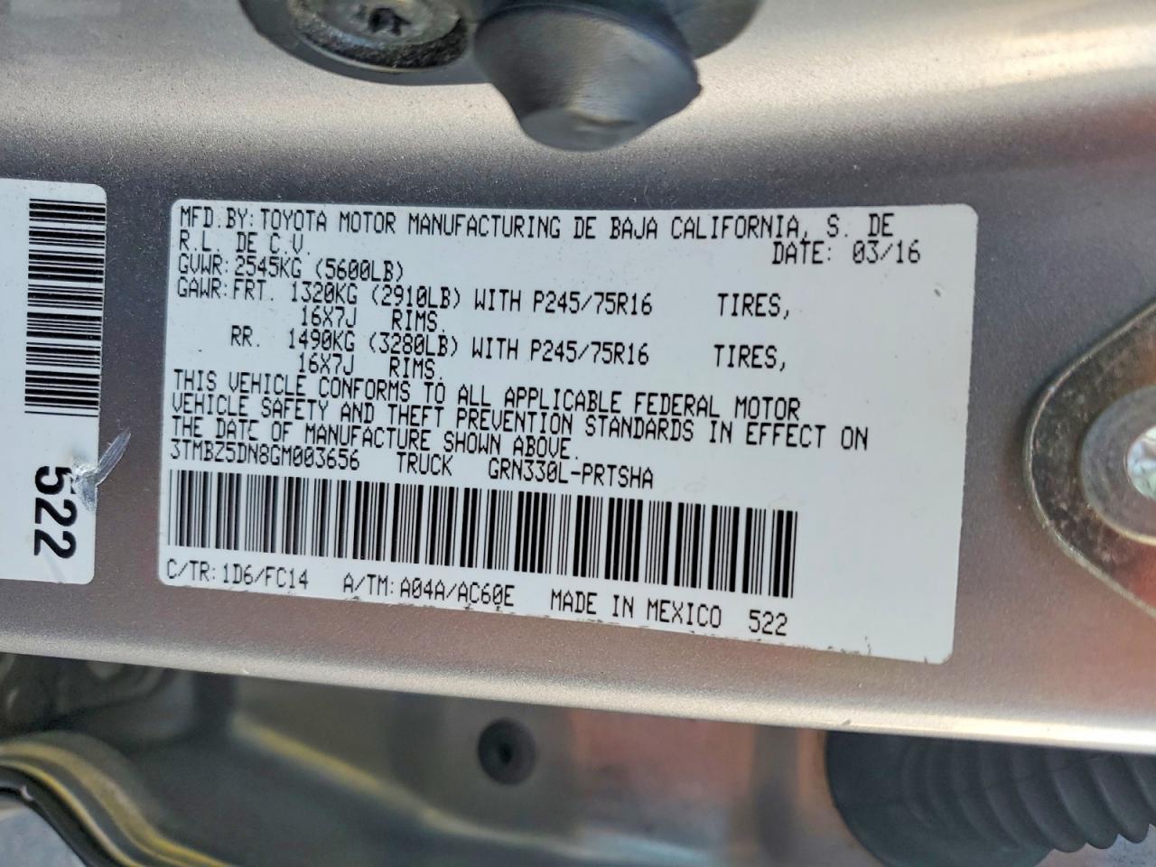 2016 TOYOTA TACOMA