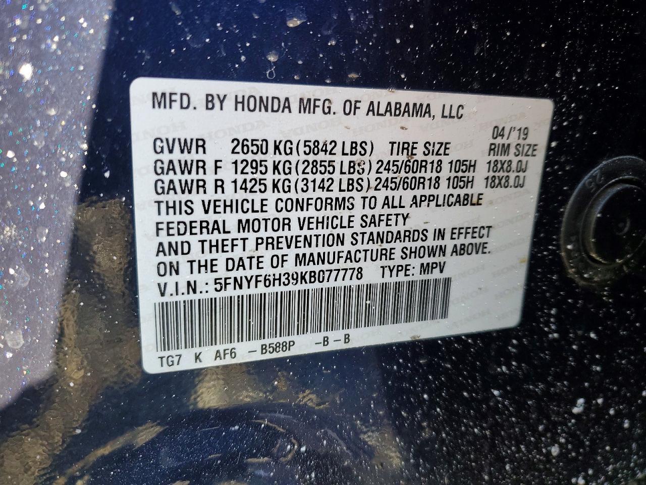 2019 HONDA PILOT