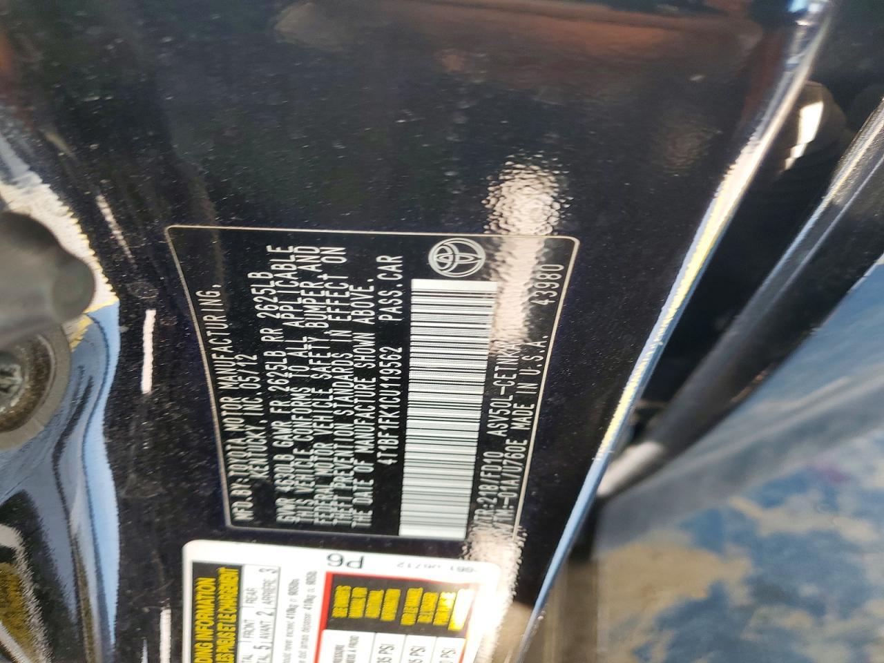 2012 TOYOTA CAMRY